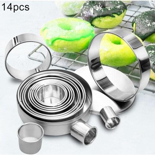 14Pcs Stainless Steel DIY Round Cookie Cake Biscuit Cutting Molds Baking Tool suitable for Making Cake Cookies Mousse