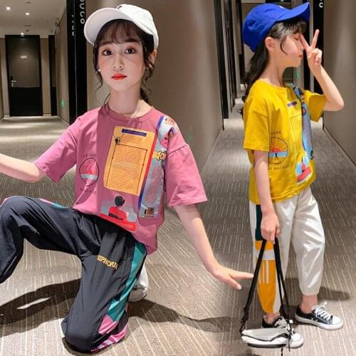 2021 Girls Summer Casual Clothes Set Children Short Sleeve Cartoon T-shirt + Short Pants Sport Suits Girl Clothing Sets for Kids
