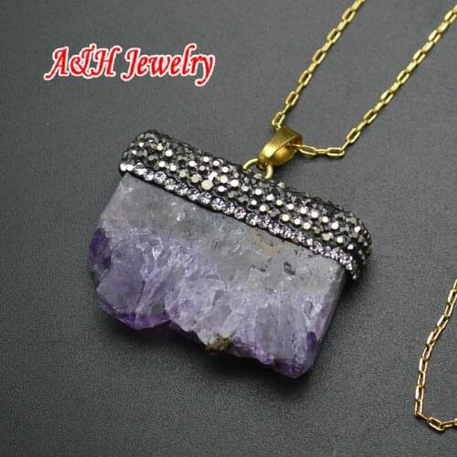5pcs High Quality Natural Drusy Crystal Square Shape Pendant Necklace 16'' Chain For Fashion Women Jewelry