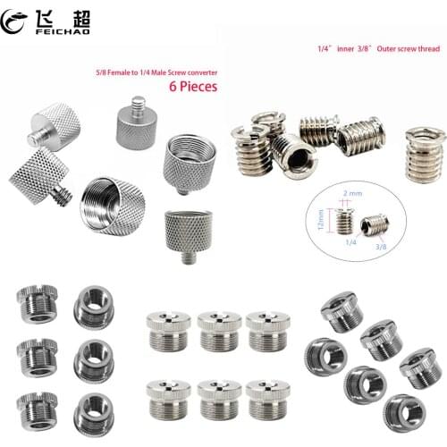 6Pcs 3/8" 1/4" 5/8" to 3/8 inch Tripod Screw Converter Nut Camera Adapter Mount for Light Stand Rig Microphone Video Photograph