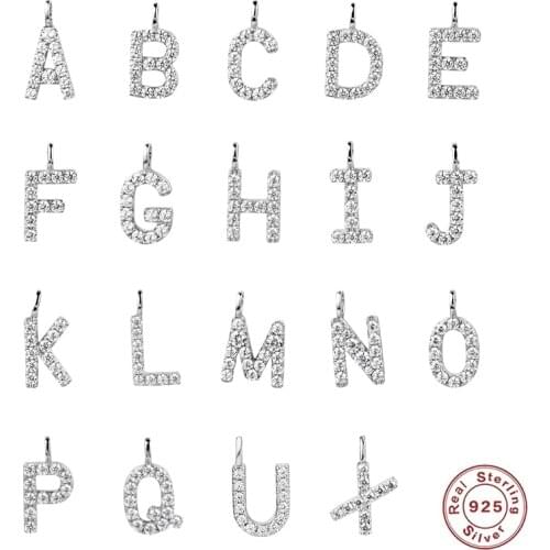 925 Sterling Silver 26 Alphabet A-Z Letter Pendants For Necklaces Bracelets Women Men Charm Initial Name Zircon DIY Fine Jewelry