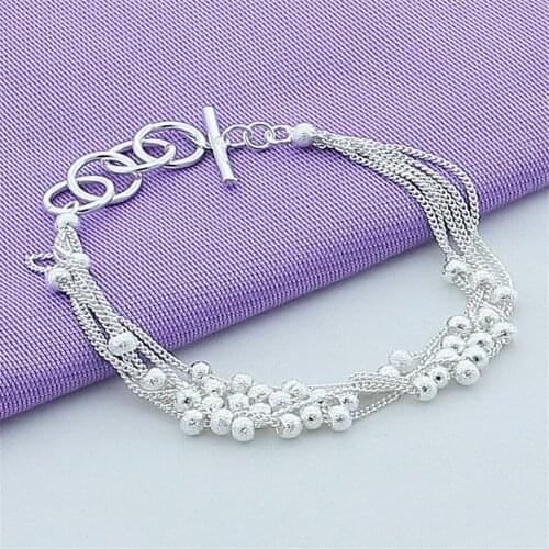925 Sterling Silver Fine Jewelry Fashion Six Line Frosted Bead Bracelet Bangle Pulseiras de Prata for Women Gift