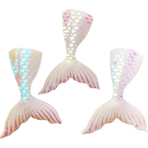 AB Resin Glitter 3D Mermaid Fish Tail Flatback Rhinestone Appliques 6pcs Scrapbook DIY Crystal Decor Figurine Craft OF588
