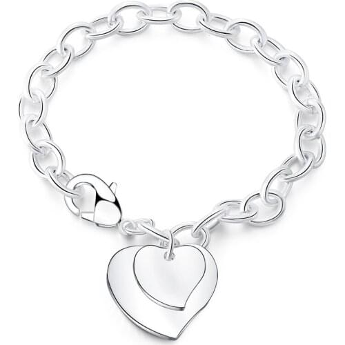 Luxury Brand Sliver Bracelets Double Heart Bracelet Hot Sale TO Buckle Design Bracelet Chain Bangles Carter Women Jewelry Gift