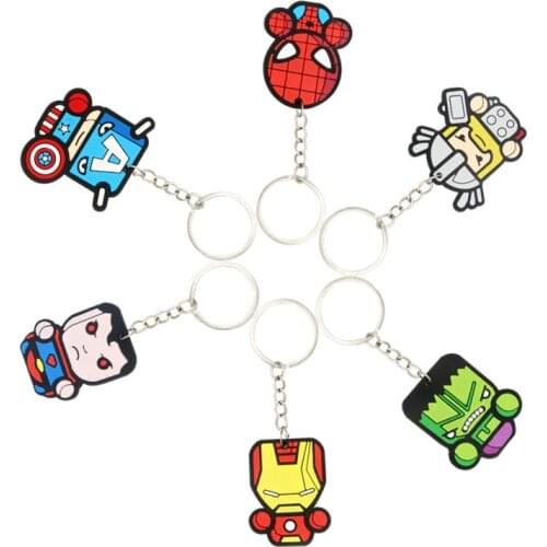 Cartoon PVC Marvel Avengers Iron Man Spiderman KeyChain Superhero Hulk Key Ring Childrens School Bag Pendant Gift Key Buckle