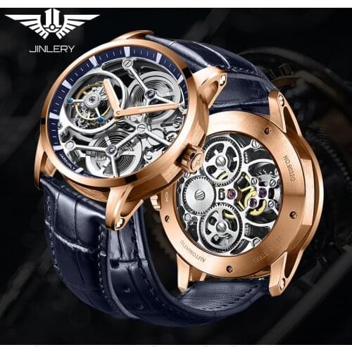 JINLERY Nine-Position Tourbillon Watch Automatic Watch Special Hollow Mechanical Luxury Watches Leather Strap 2021 часы мужские