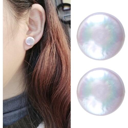 Real Freshwater 12-13MM Button Shape Pearl Earrings Gold Plated Stud Earrings Nice Party Wedding Women Gift 10 pairs/lot