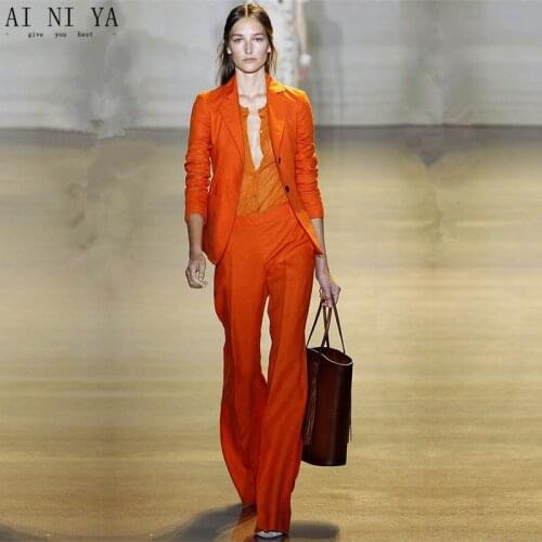 Orange Womens Business Suits Ladies Elegant Pantsuit Office Uniform Designs Women Trouser Suit Female 2 Piece Suits Custom Made