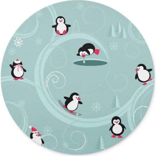 Happy Penguins Mouse Pad-Non-Slip Rubber Round Mousepad-Applies To Games，Home, School,Office Mouse Pad