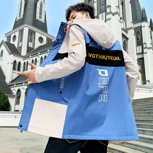 Autumn Mens JACKET OUTERWEAR Worker Patchwork Body Long Windbreaker Coat Spring Printed Clothes Tops Hooded Coats Dropshipping