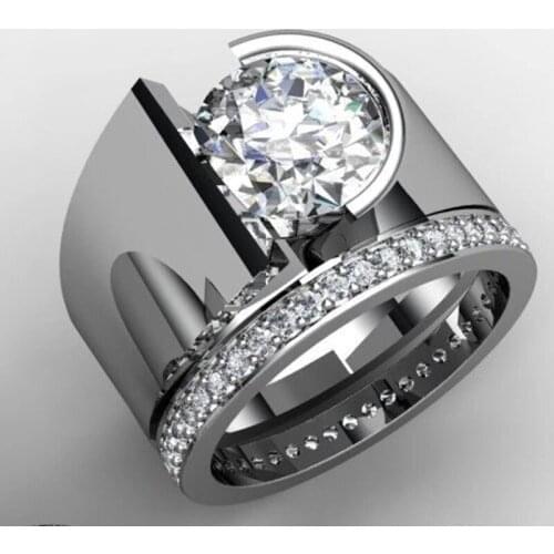 Luxruy Female Male Couple Rings for Women Round Zircon Stone Ring Exquisite Crystal Wedding Engagement Ring Party Gift Jewelry