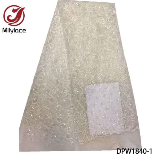 Fashion african net lace french sequins fabric embroidery yards/piece nigerian tulle laces fabrics for party dress DPW1840