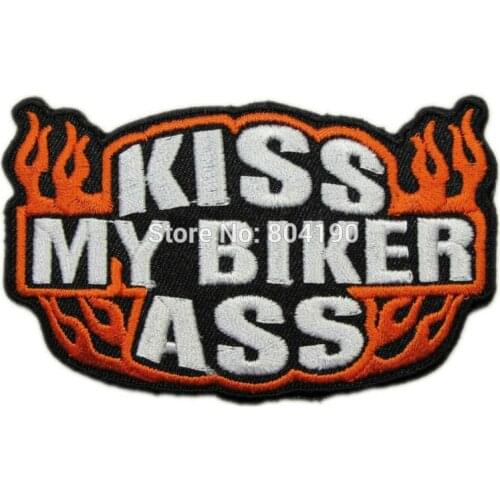 3.74" KISS MY BIKER ASS motorcycle MC biker Vest Jacket back emo punk rockabilly applique iron on patch Wholesale