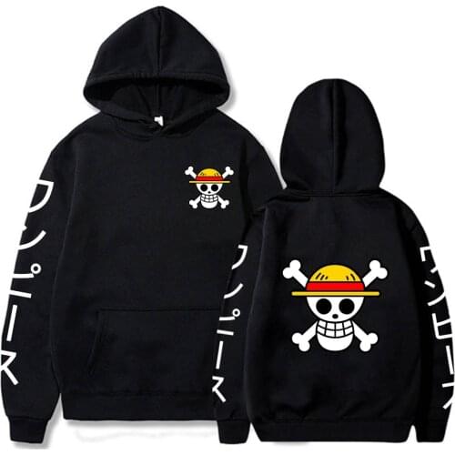 Mens Anime One Piece Luffy Fleece Hoodie Women Winter Manga Sweatshirts Boy Girl Clothes