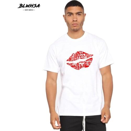 BLWHSA T Shirt for Men Printing Red Kiss Summer Short Sleeve Funny T-shirt Hip Hop Red Kiss Plus Size Clothing Tops Tees