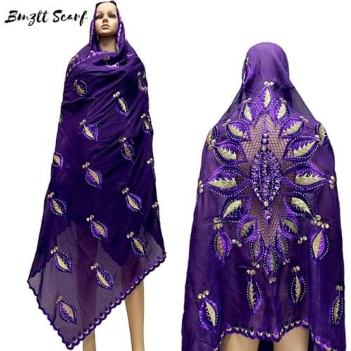 New Arrival African Women Scarfs Soft Cotton Scarf Big Embroidery Design On The Back Long Shawls HeadScarf BF-111