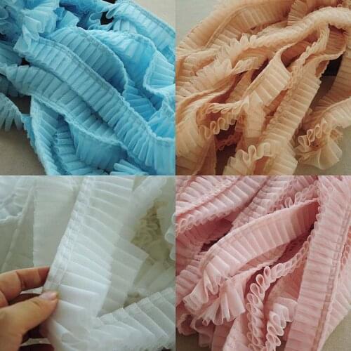 New Color Arrival 5Yards 5cm/2'' 2 Layer 9colors Fine Quality Mesh Pleat Ruffles Lace Trim 3D Mesh Lace Accessory X643