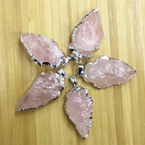 Fashion Raw Ore Gemstones Transparent Quartz Aura Charm Pendant Necklace Arrow Head Rough Healing Point Natural Stone Pendant