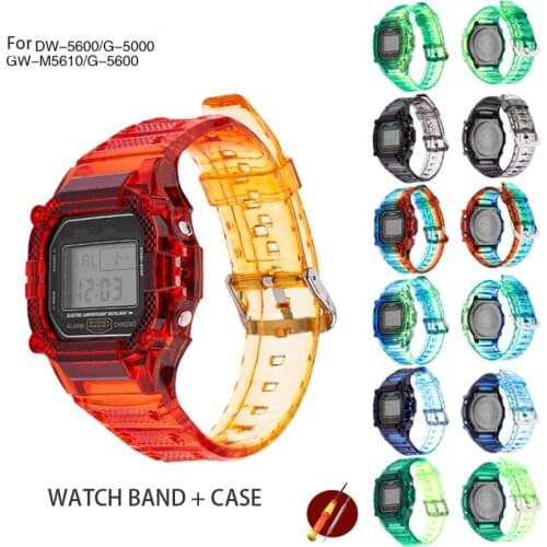 Resin Watch Band And Case for G-shock DW5600 GW-5700 DWX-5600 GW-M5610 DW-D5600 Transparent Rubber Bracelet Wristband