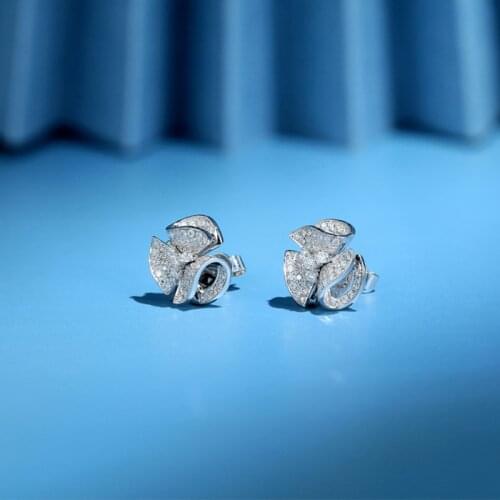 Begonia Flowers 925 Sterling Silver Luxury Earring for Engagement Women Pave Inlay Bling Zircon Ear Stud Party Jewelry Gifts