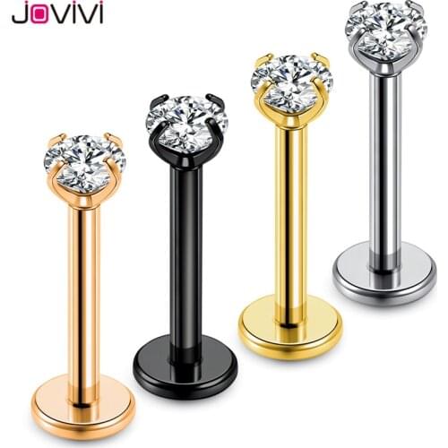 Jovivi Stainless Steel Stud Earrings 3mm Zirconia Labret Monroe Lip Medusa Ear Studs Lips Studs 1.2mm 16G Body Piercing Jewelry