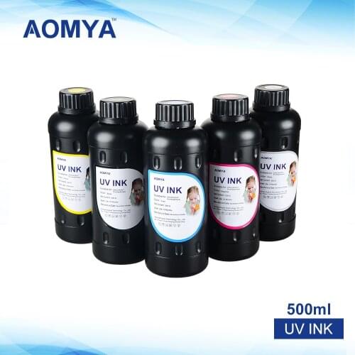 Aomya 5*500ml LED Curable UV Ink for UV Flatbed Printer for Epson 1390 1400 1410 L800 R290 R330 Print on Hard Material 3D Effect