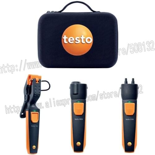 Testo 0563 0004 Smart and Wireless Hydronic Heating Probe Kit With Case Measure Temperature Pressure Gas Flow 510i 805i 115i