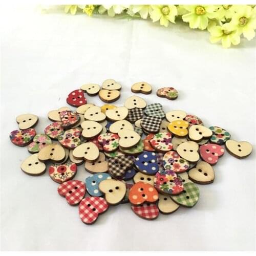 Pack of 100 PCS Heart Shaped Painted 2 Hole Wooden Buttons 18mm x15mm 7NK143