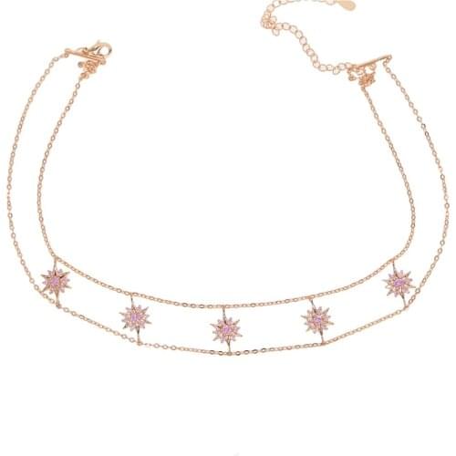 High quality romantic snowflake charm double Layer rose color choker delicate sparking tiny cz necklace women girl charm Jewelry