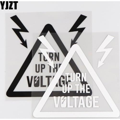 YJZT 12.7X12.3CM TURN UP THE VOLTAGE Vinyl Decal Car Sticker Warning Sign Black/Silver 4C-0070
