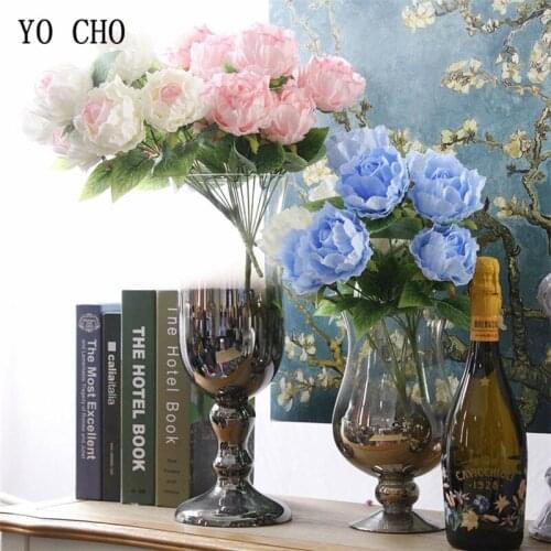 YO CHO 7 Heads Big Artificial Peonies Flower Bouquet Home Decor Silk Peony Wedding Table Flowers Fake Peonies Flowers Party Vase