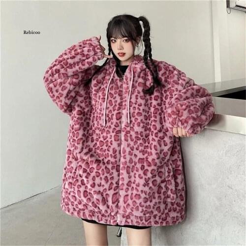Leopard Print Winter Loose Thicken Warm Coats Women Korean Harajuku Y2k Street Style Jackets Gothic Baggy Oversize Parkas Female