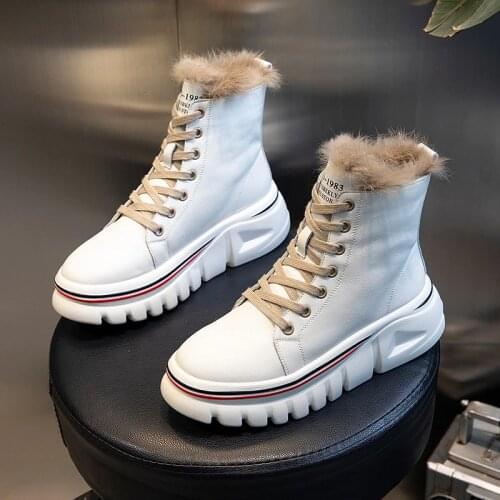 AARDIMI 2021 Winter Rabbit Fur Warm Women Boots Genuine Leather Lace Up Boots Ladies Casual Platforn Shoes Woman Snow Footwear