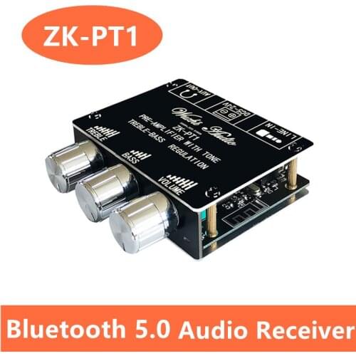 ZK-PT1 Bluetooth 5.0 Audio Receiver Decoder Stereo Tone Board Volume Controller Treble Bass Tonal preamp Amp Knob For Amplifier