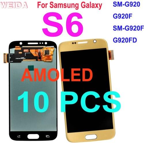 10 PCS PAMOLED LCD For Samsung Galaxy S6 SM-G920 G920F SM-G920F G920FD LCD Display Touch Screen Digitizer Assembly Replacement