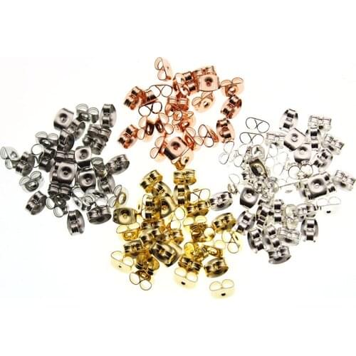 100pcs 6x4.5mm Butterfly Stainless Steel Earring Stoppers Post Stud earrings Backs for DIY Earring Jewelry Findings Accessories