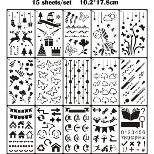 15pc Painting Stencil Bullet Journal Stencils DIY Scrapbooking Album Decorative Accessories Drawing Template Reusable Lace Ruler
