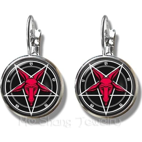 2018 Supernatural Pentagram Glass Dome Earrings Gothic Pendant Satanism Evil Occult Pentacle Jewelry Pagan Charm Stud Ear