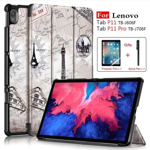 2020 New Case for Lenovo Tab P11 TB-J606F Lenovo Tab P11 Pro 11.5 inch Protective Third-Folding Cover Stand+Soft Film+ Stylus