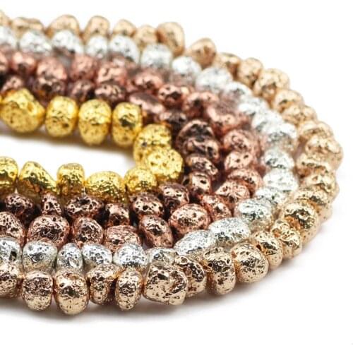 Irregular Shape Rose Gold Black Volcanics Lava Natural Stone 8~10mm Spacers Loose Beads For Jewelry Making DIY Bracelet 13colors