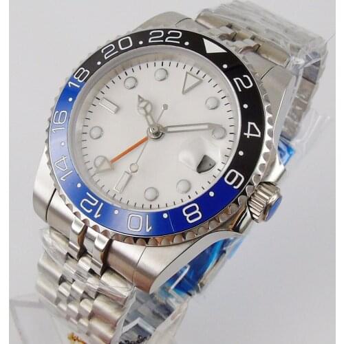 40mm White Sterile Dial Sapphire Glass GMT Ceramic Bezel jubilee Automatic Movement Mens Watch
