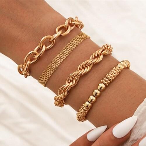 DIEZI Vintage Punk Multilayer Twist Chain Bracelets For Women Men Simple Gold Silver Color Bracelet Sets Couples Boho Jewelry
