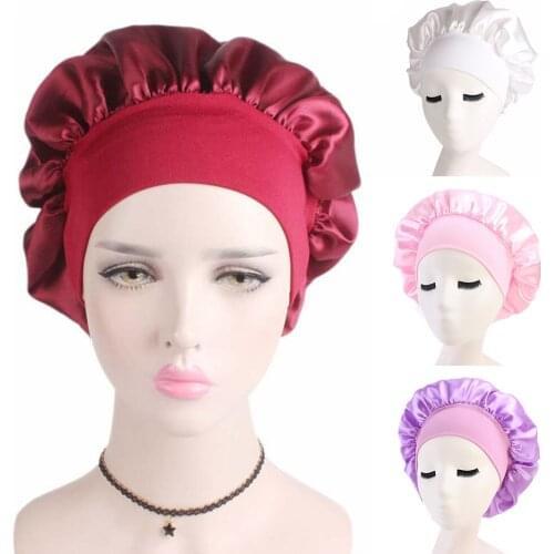 Womens Satin Solid Wide-brimmed Sleeping Hat Night Sleep Cap Hair Care Bonnet Nightcap For Women Men Unisex Cap bonnet de nuit