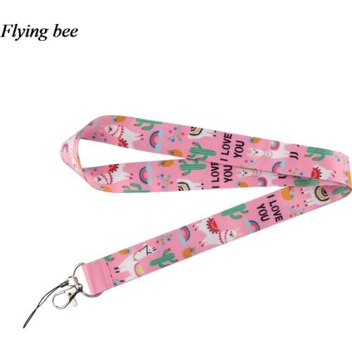 Flyingbee Alpaca Cartoon Lanyard Keychain Phone Lanyard Fashion Strap Neck Lanyards for ID Card Phone Keys X0880