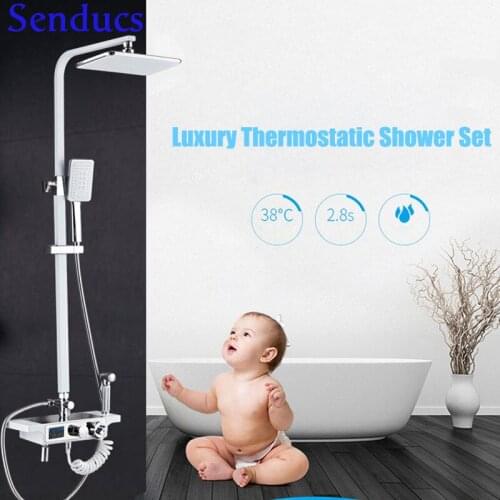 Hot Cold Digital Shower Set Luxury Black Gold Bathroom Fixture Thermostatic Shower System Copper Bathtub Faucet Digital Shower
