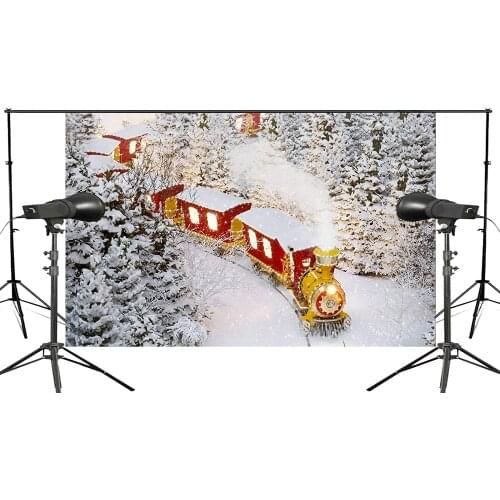 Exquisite snowflakes background Red train with smoke Smoke along Orbit Running Festivals Studio Background 150x220cm christmas
