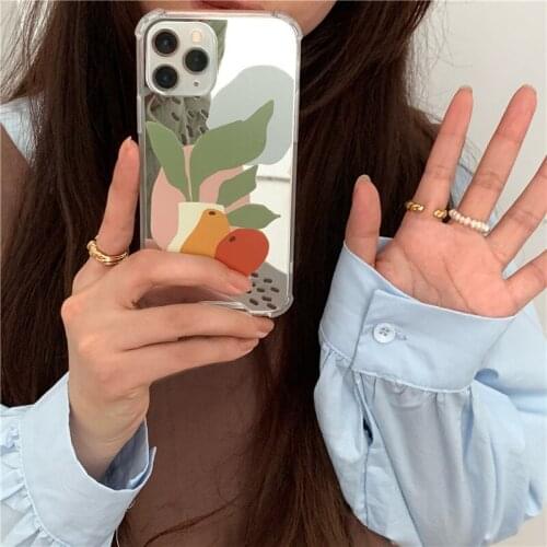 Korea Cute Fruit pattern Makeup Mirror Phone Case For iPhone 12 mini 11 Pro Max X XR XS Max SE 2020 7 8 Plus Fashion Soft cover
