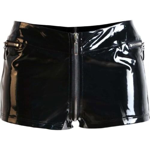 Plus Size S-XXL Women PVC Shorts New Design Front Zipper to Crotch Short Gothic Wet Look Low Waist Hot Clubwear