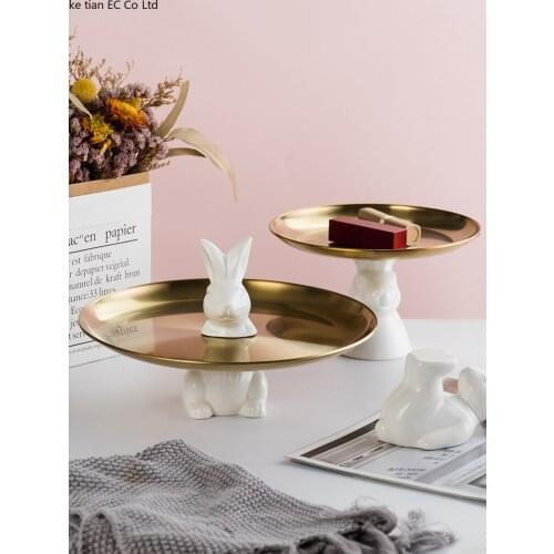Creative ceramic rabbit light luxury cake snack tray living room door key storage desktop cosmetics jewelry storage tray