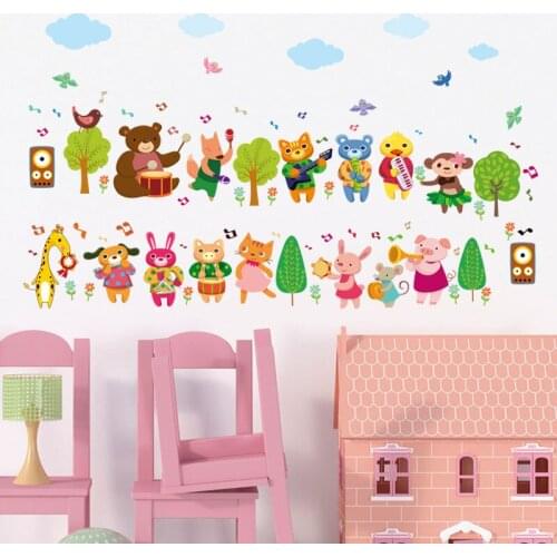 Cartoon animal band wall sticker PVC Material DIY animal wall decals for Childrens room bedroom kindergarten decor sticker